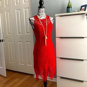 LUSH Women's Red Crochet Lace Dress Cutout Tie Back Medium